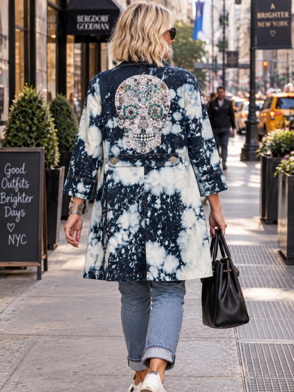 Y2K Vintage UpCycled Denim Sequin Bling Gypsy 3/4 Duster Coat Jacket Remade